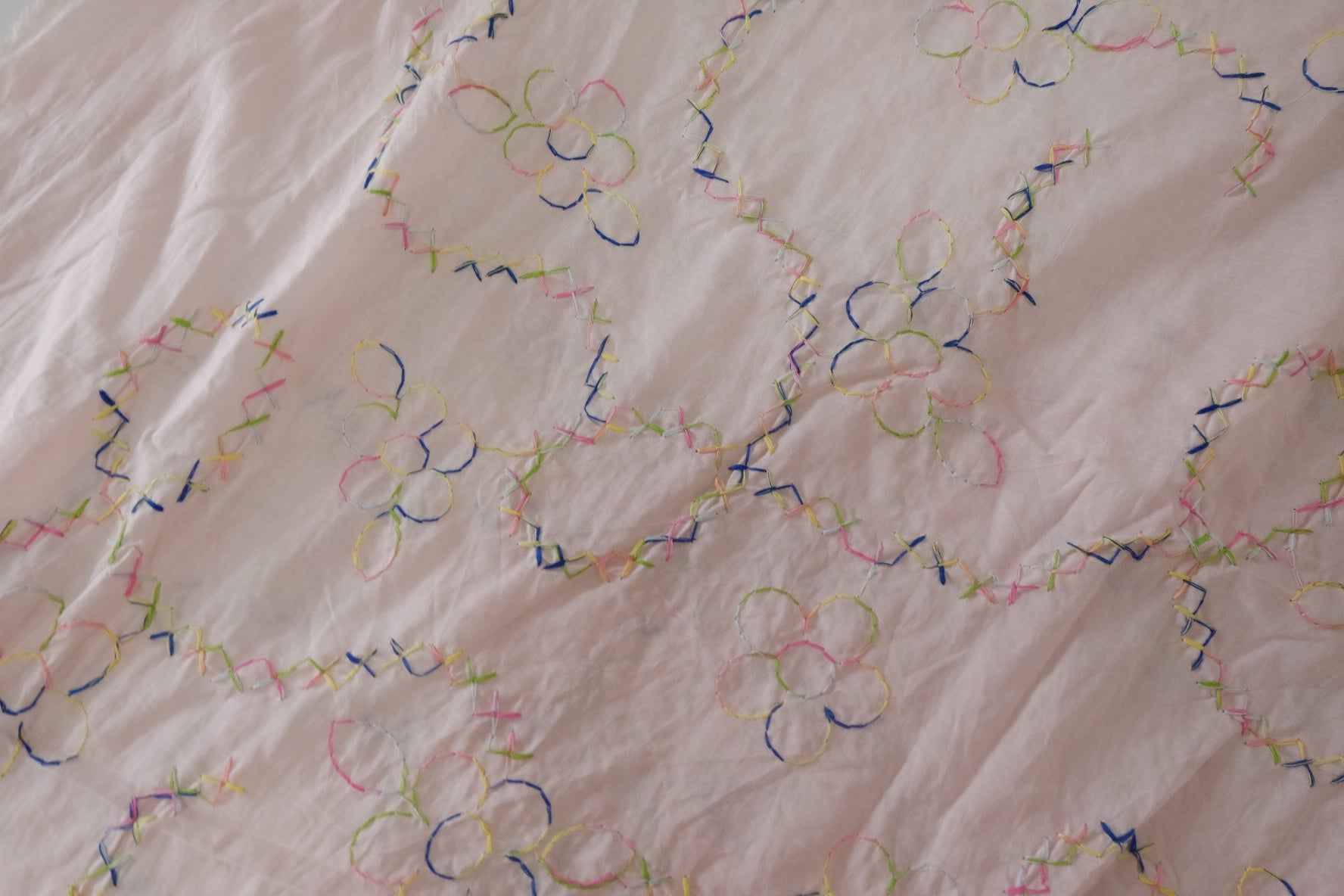Rainbow Stitch Embroidered Cotton Fabric – 1.6 yd
