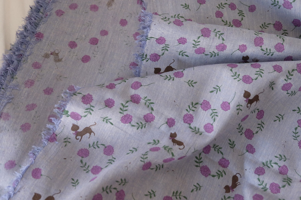 Lilac Floral & Cat Yarn-Dyed Woven – 2.2 yd