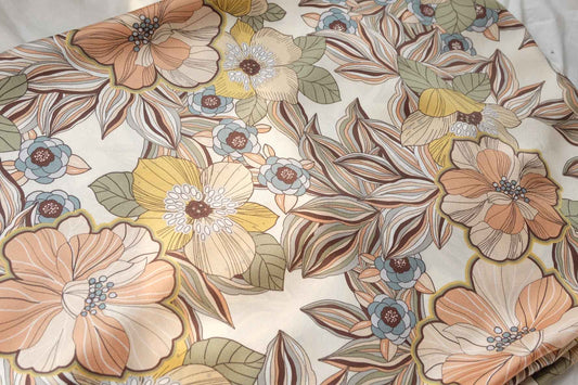 Vintage Floral Satin Fabric, Smooth Dress Weight in Cream, 3.28 Yards