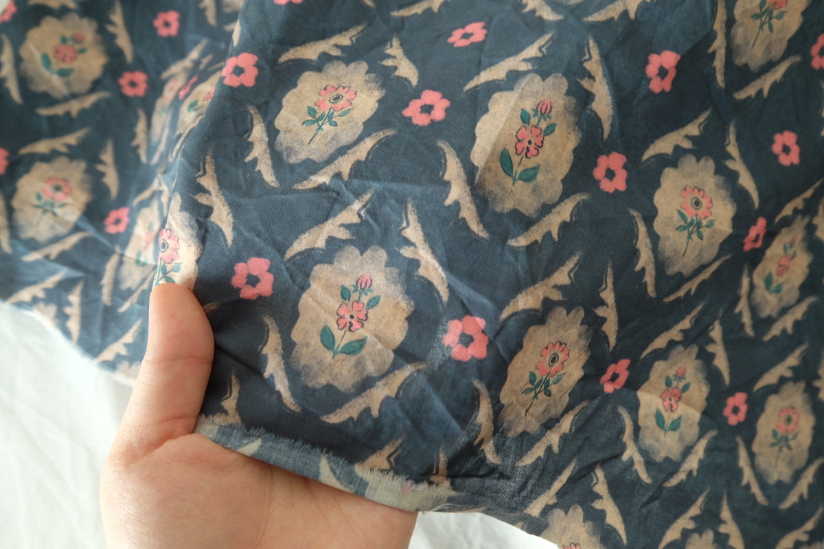 Vintage Floral Cotton Lawn Remnant – 1.3 yd
