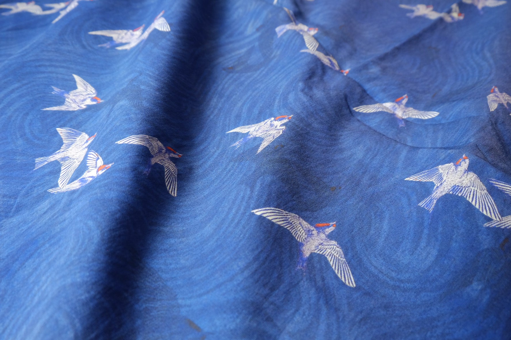 Blue Flying Bird Cotton-Nylon Shirting Fabric — 2.19 yd