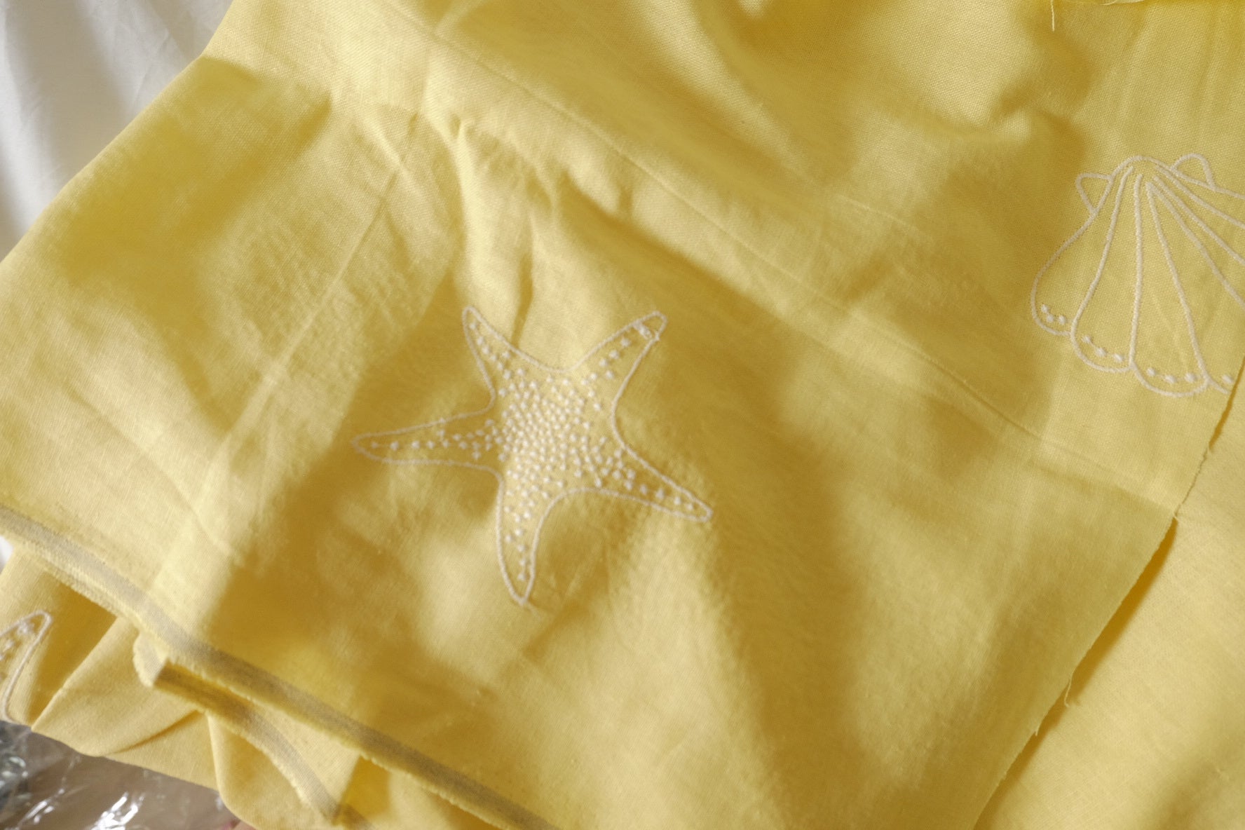 Yellow Ocean Embroidered Tencel Linen Fabric – 2.2 yd