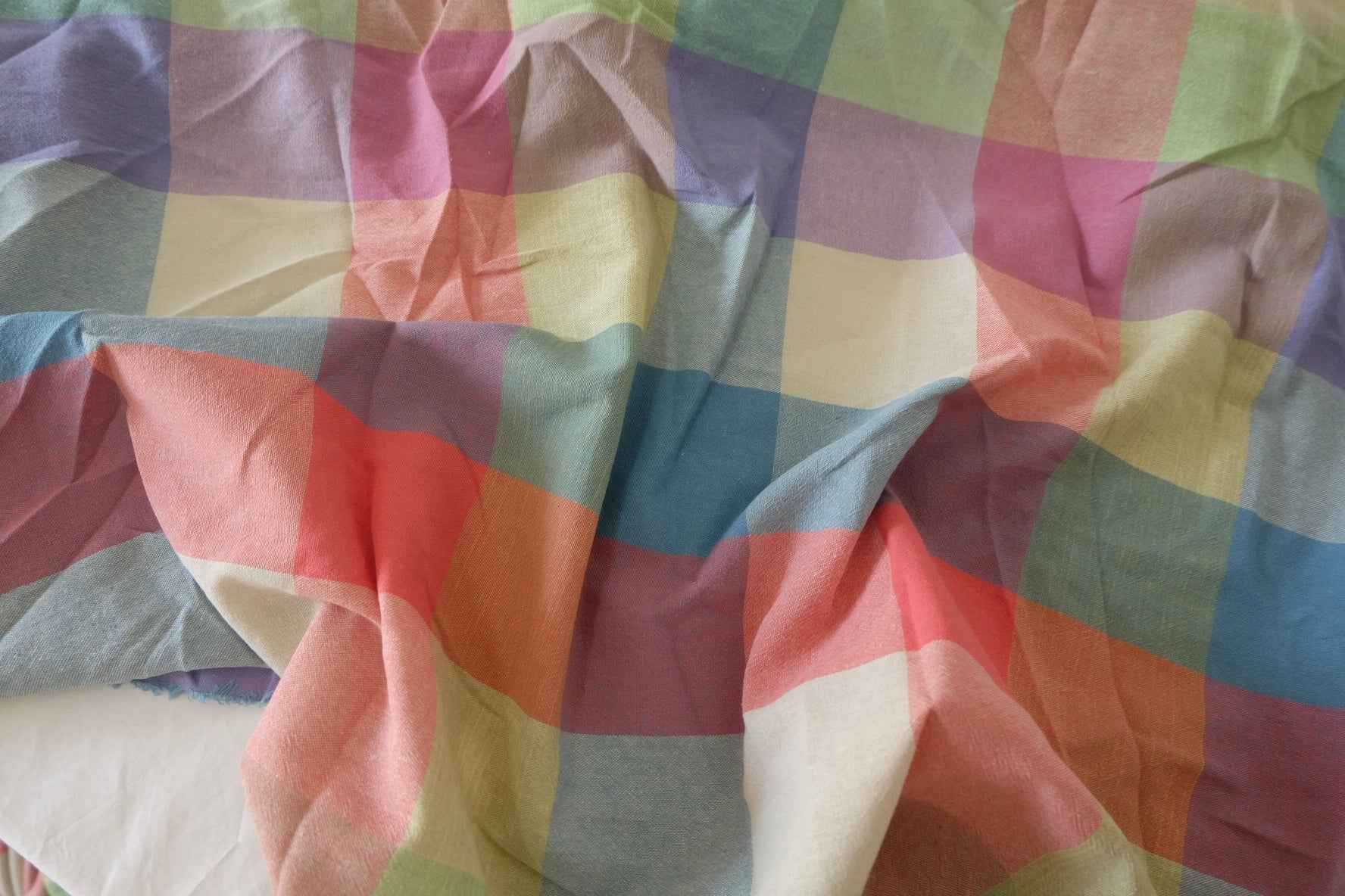 Washed Yarn-Dyed Plaid Cotton Fabric – 2.2 yd