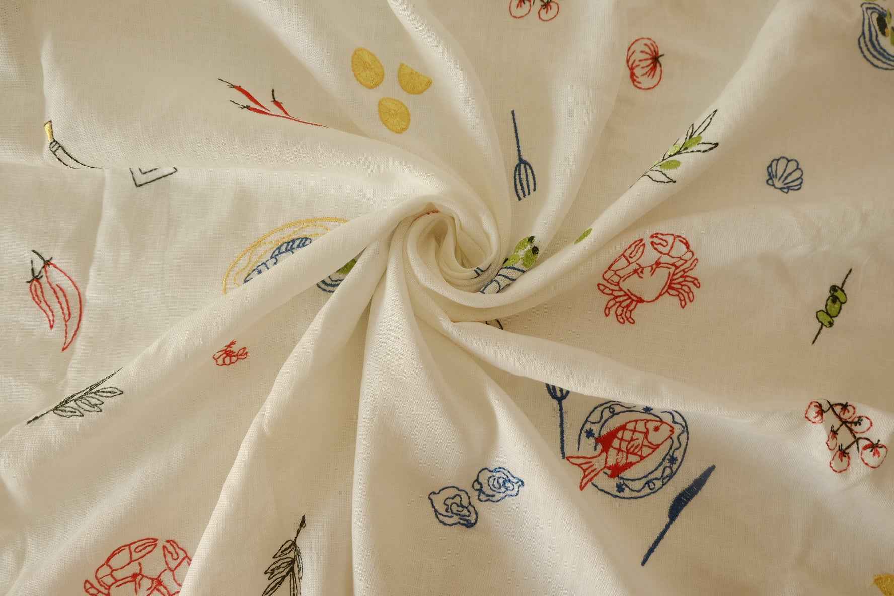Embroidered Kitchen Linen Cotton Blend — 1.64 yd