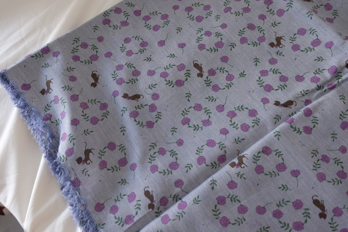 Lilac Floral & Cat Yarn-Dyed Woven – 2.2 yd