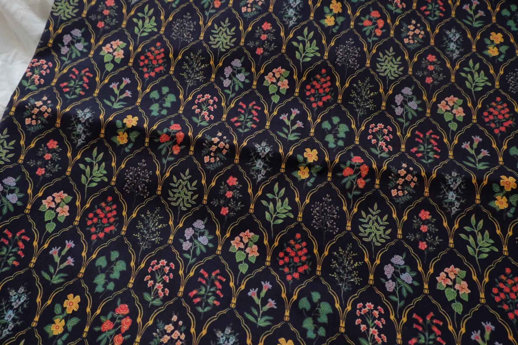 Botanical Lattice Cotton Poplin Fabric, Crisp High-Density Dress Weight, 3.28 Yards