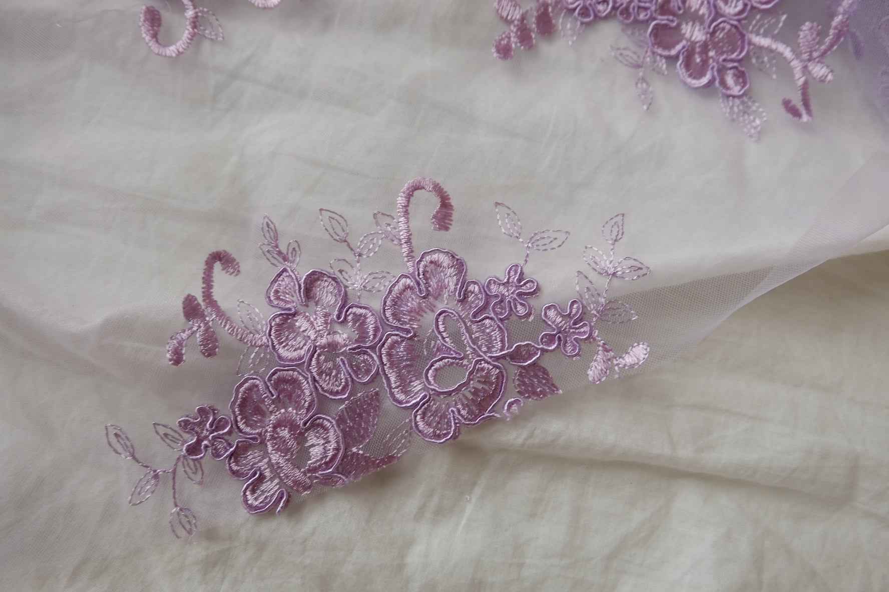 Lilac Corded Embroidered Mesh Lace - 2.19 yd