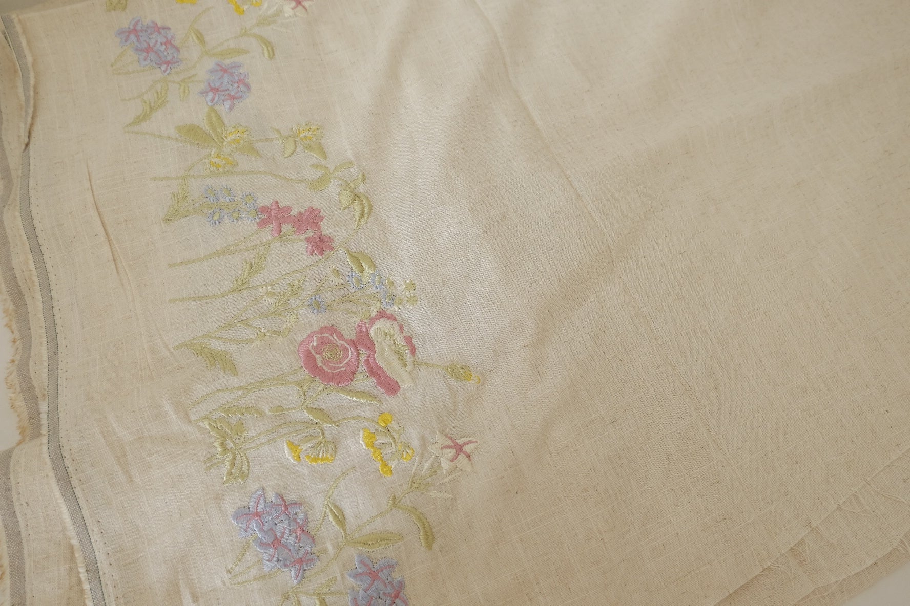 Floral Embroidery Cotton Linen Fabric – 2.2 yd