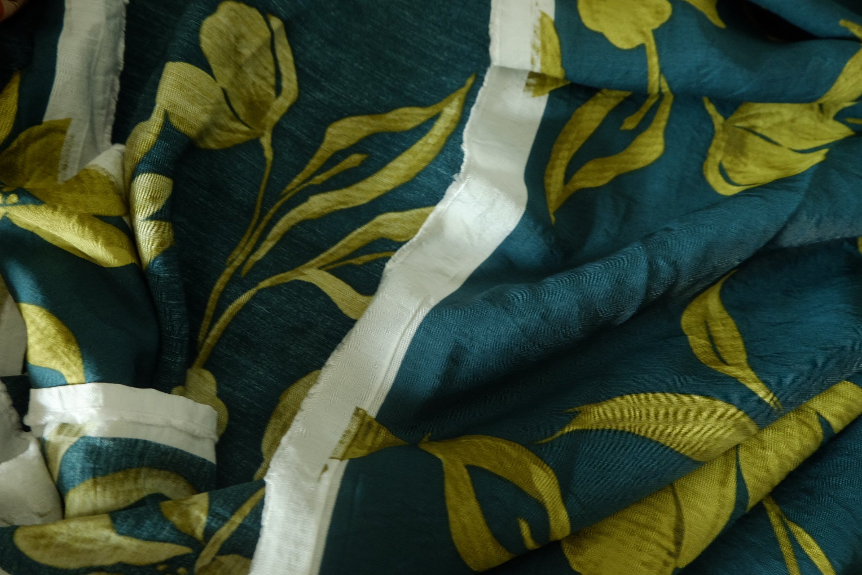 Teal & Mustard Floral Tencel Cotton Fabric – 3.28 yd