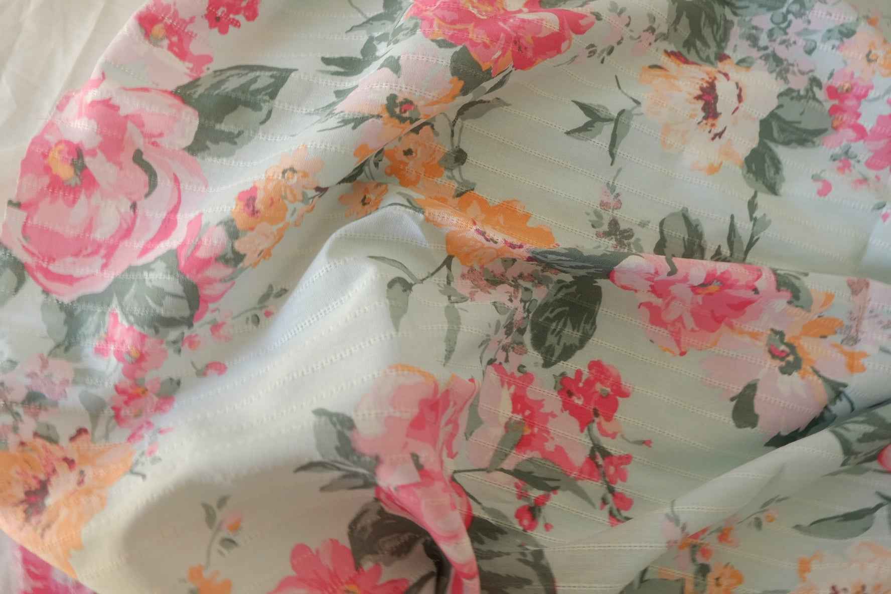 Textured Stripe Floral Cotton Fabric – 3.3 yd