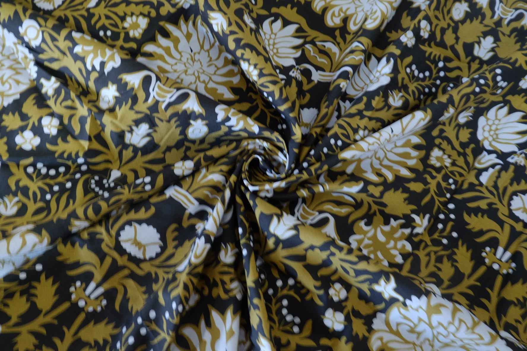 Vintage Olive Black Botanical Cotton Fabric – 1.9 yd