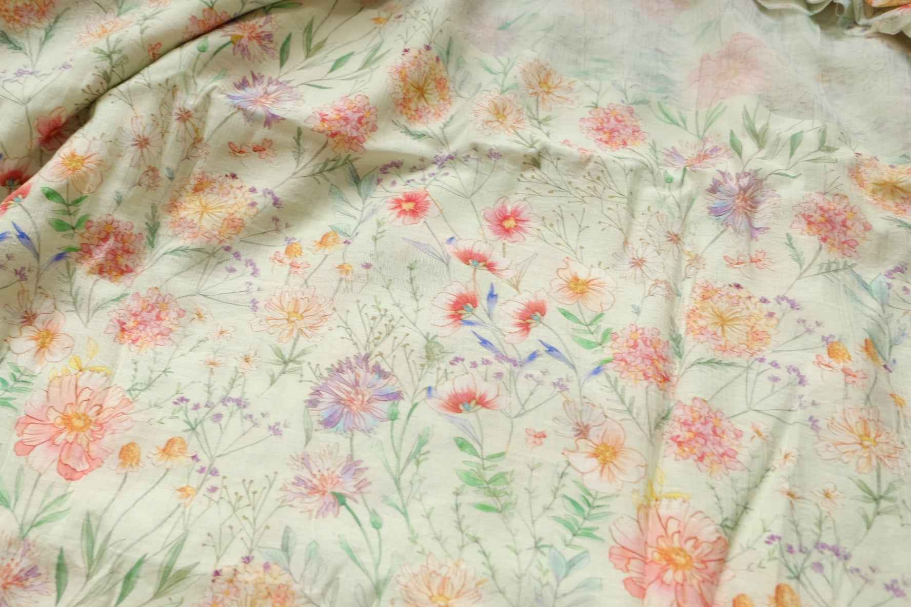 Soft Wildflower Tencel Cotton Fabric, Lightweight Textured Floral, 3.28 Yards / 2.19 Yards