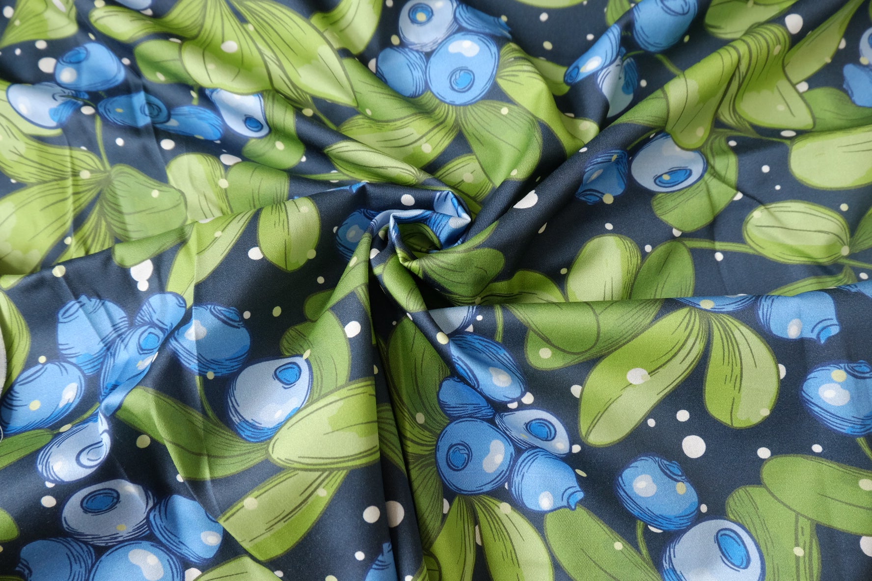 Blueberry Botanical Stretch Cotton Sateen Fabric - 3.28 yd