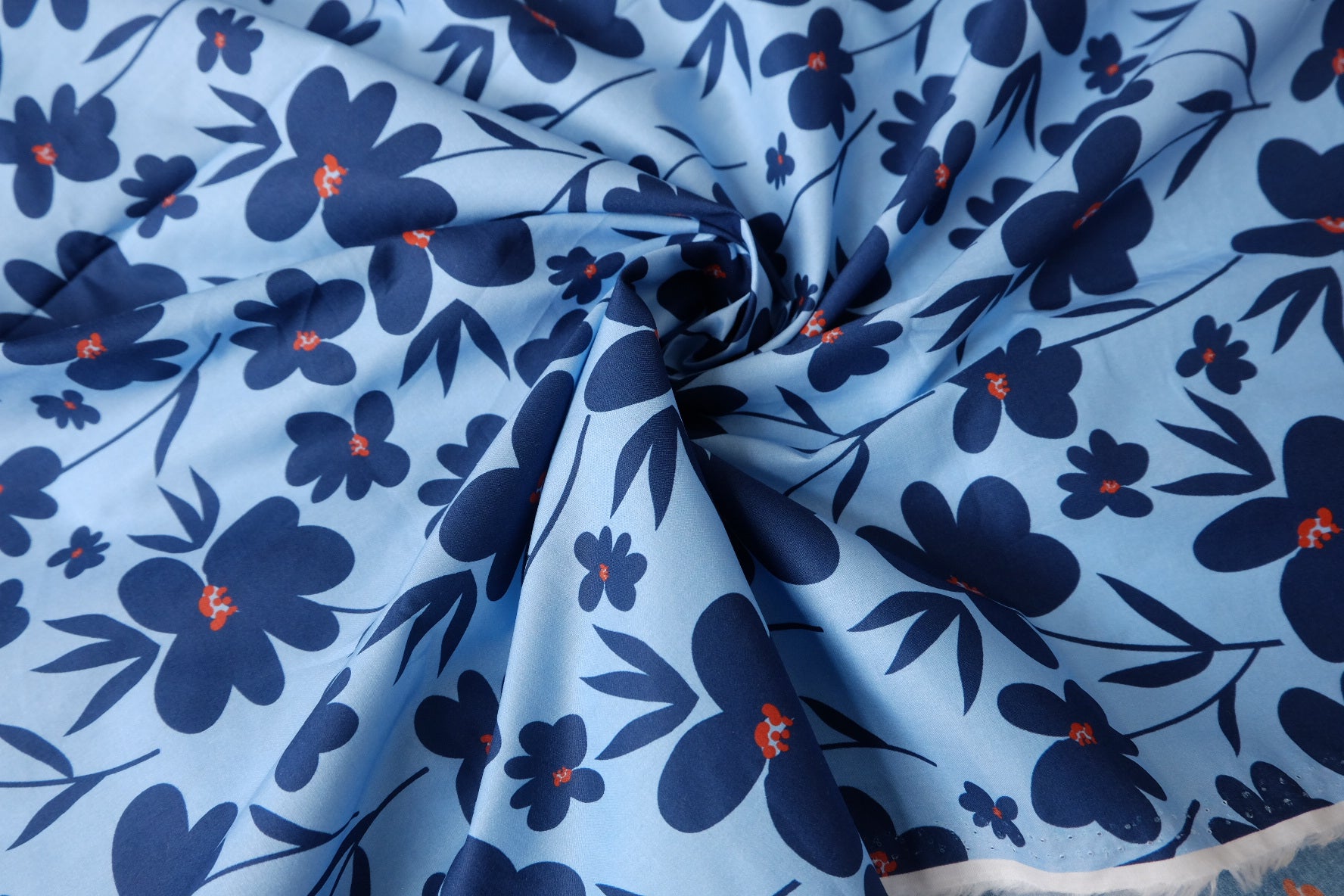 Blue Modern Floral Cotton Lawn — 3.28 yd
