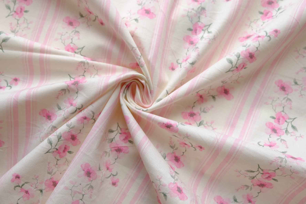 Pink Stripe Floral Cotton Poplin — 2.2 yd