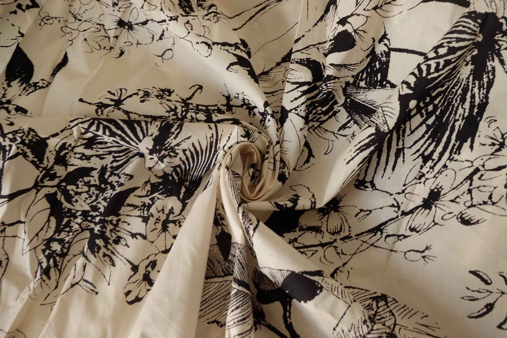 Black & White Botanical Cotton Poplin Fabric – 4.4 yd