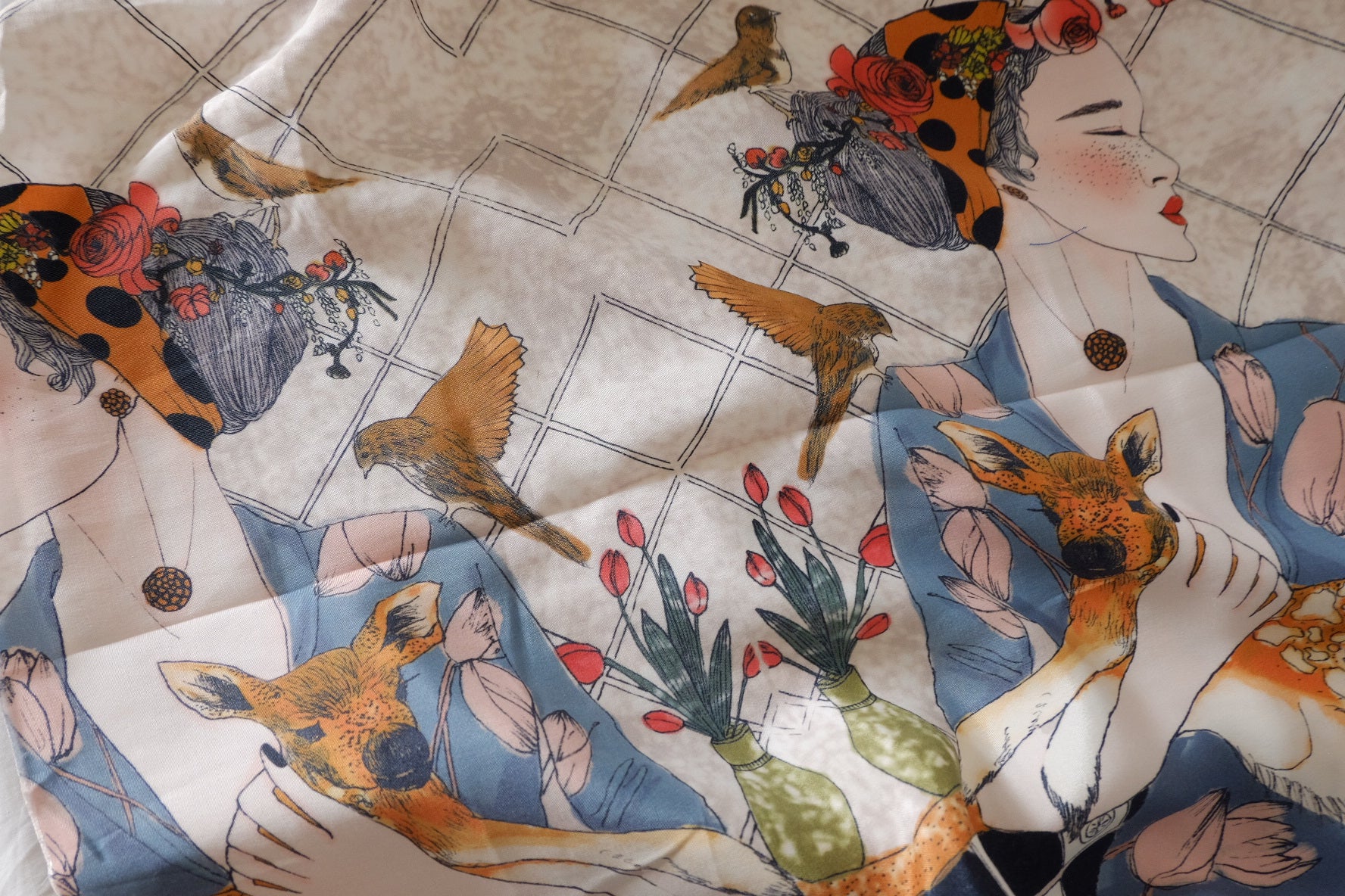 Frida & Deer Silk Cotton Satin Placement Fabric – 2 or 3 Panels