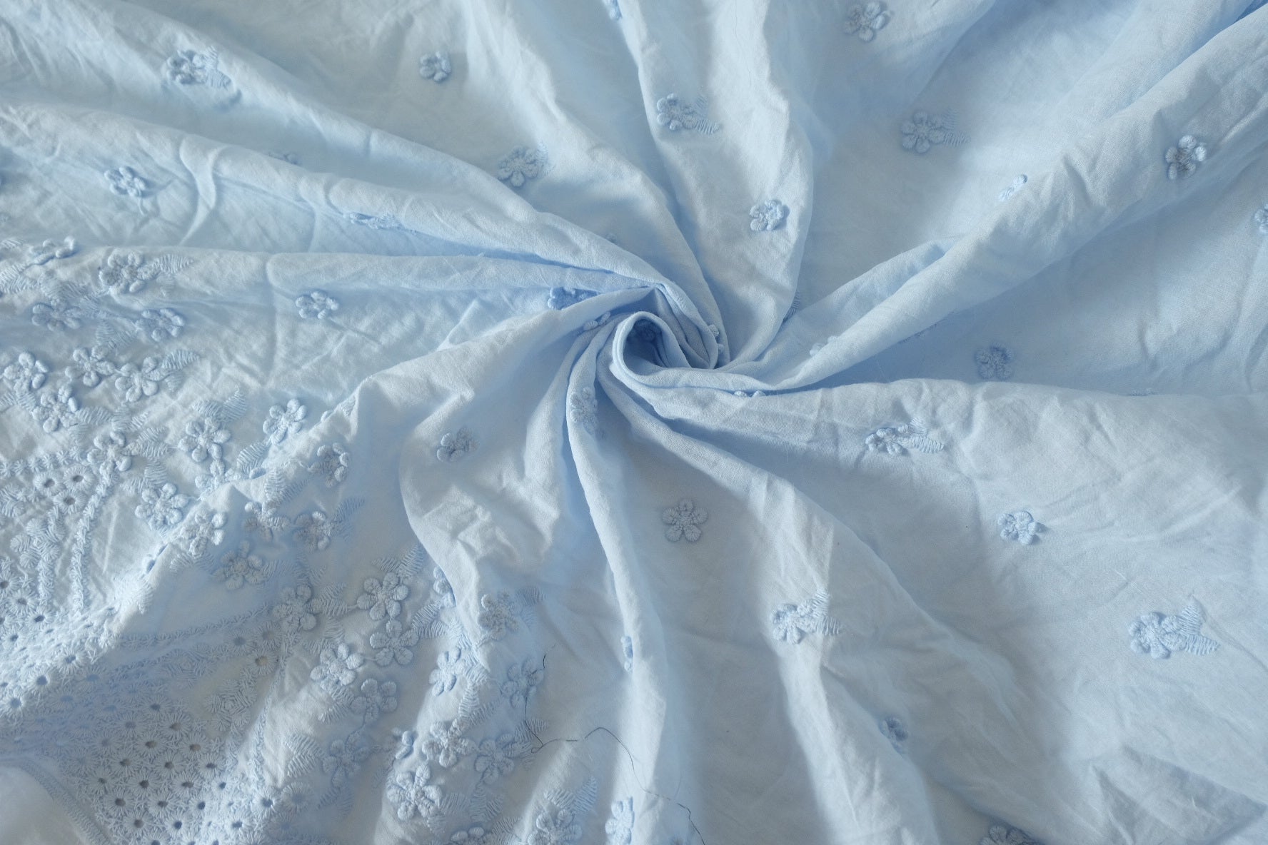 Powder Blue Double-Border Embroidered Cotton Fabric – 1.7 yd