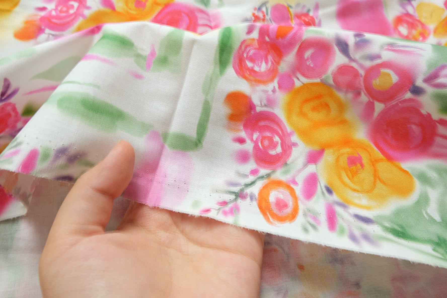 Watercolor Bouquet Cotton Poplin Fabric, Crisp Dress Weight, 3.28 Yards