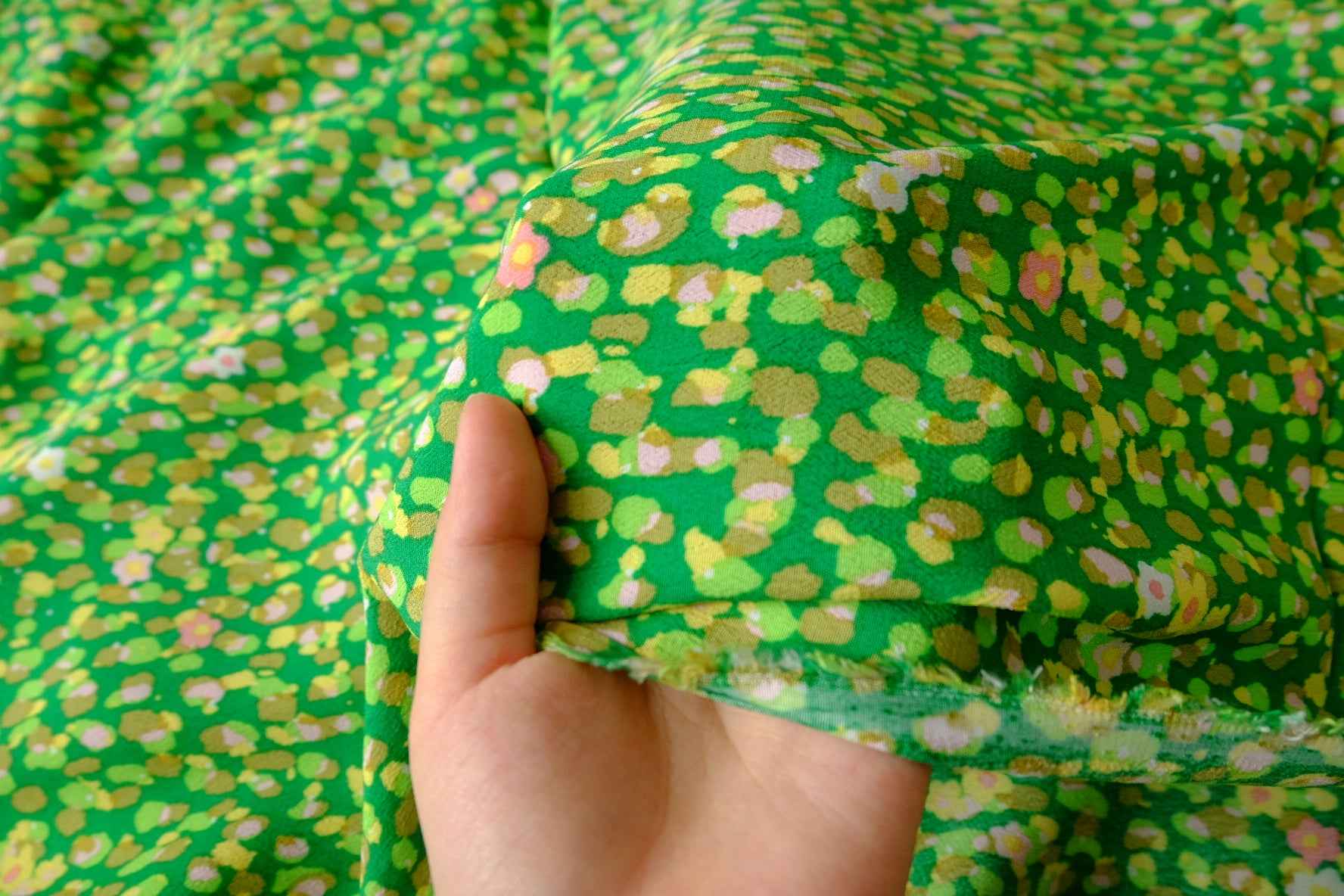 Green Retro Meadow Viscose Fabric - 1.64 Yards