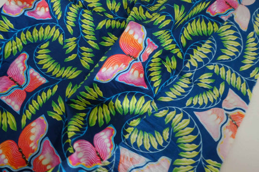 Butterfly Garden Blue Cotton Poplin Fabric – 1.6 yd