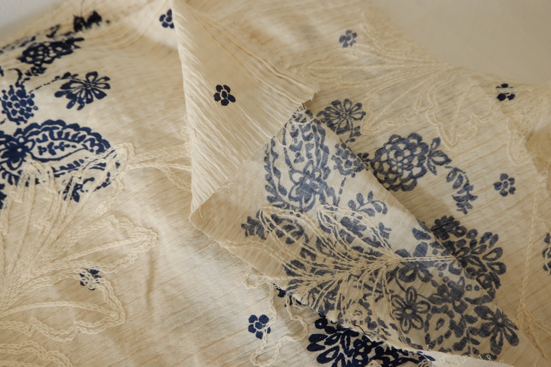 Textured Embroidered Cotton-Linen Fabric – 2.4 yd