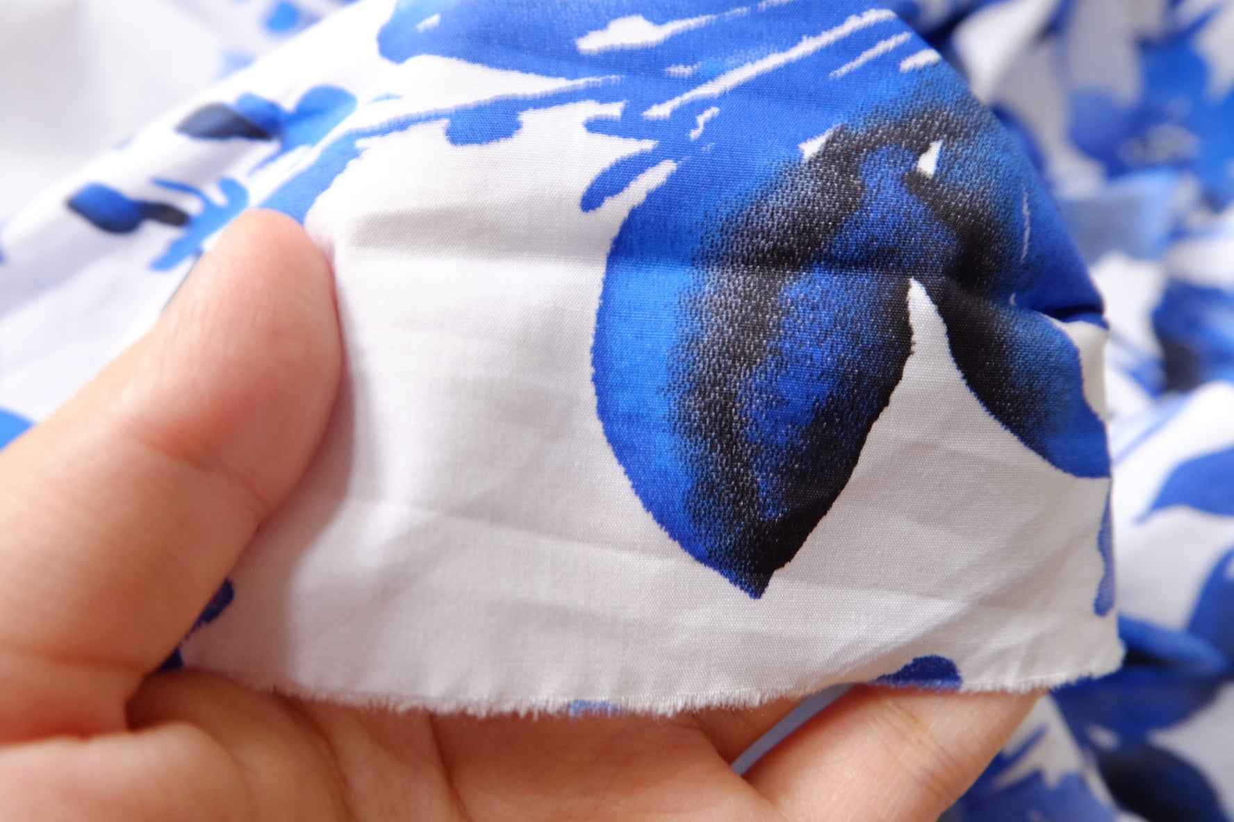 Ink Blue Floral Cotton Poplin Fabric, Border Placement Print, 2.19 Yards