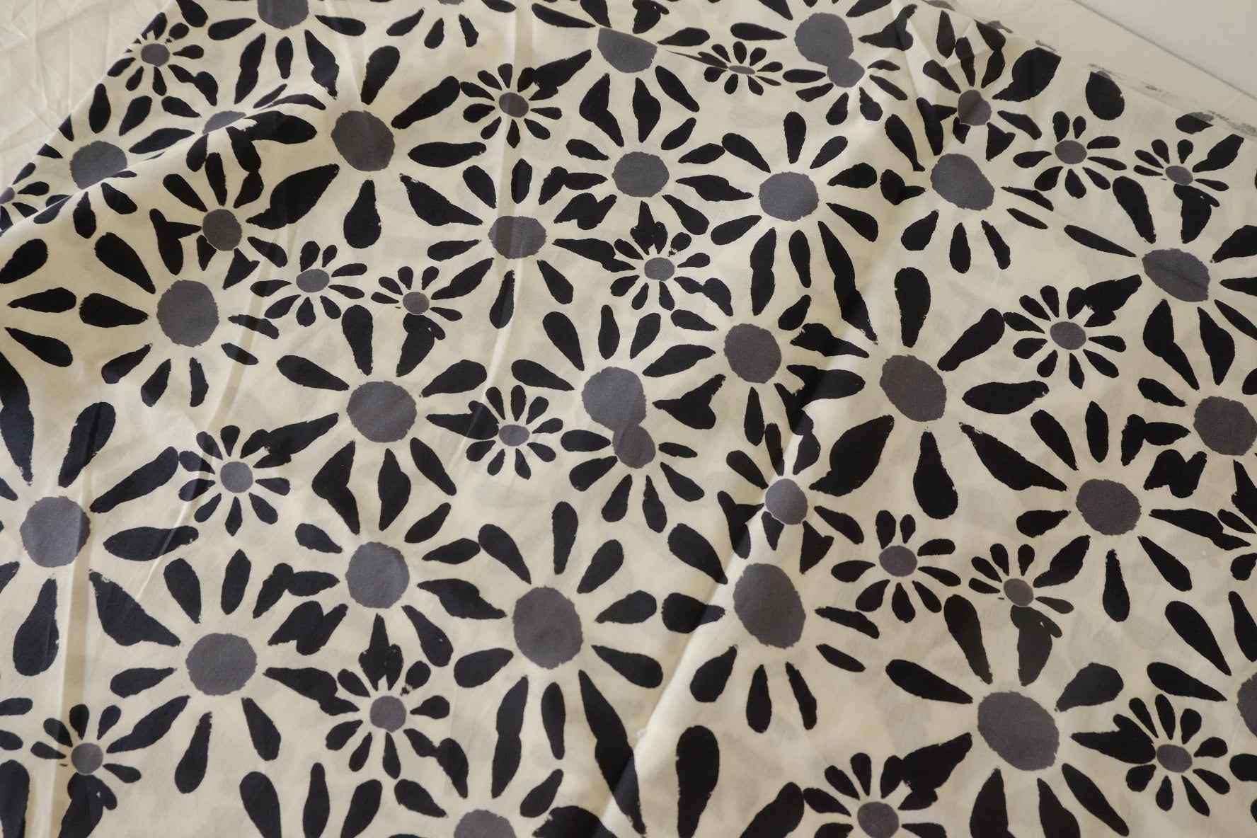 Black & Grey Graphic Floral Cotton Poplin Fabric – 2.2 yd