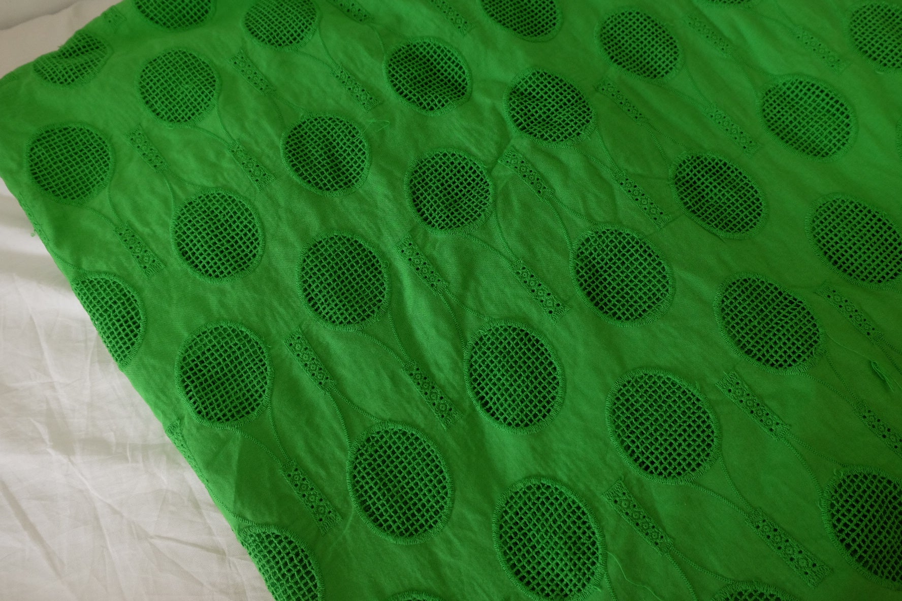 Green Embroidered Eyelet Cotton Fabric – 2.2 yd