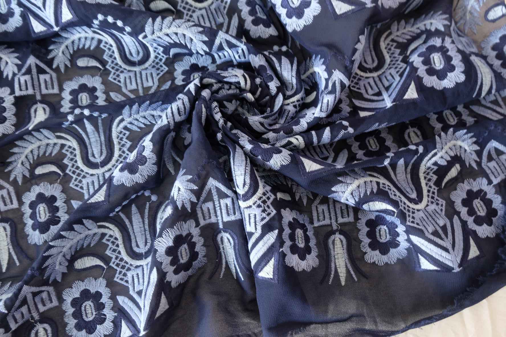 Navy Full Embroidered Mesh — 1.97 yd