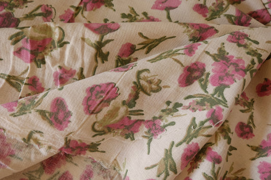 Vintage Pink Wildflowers – Cotton Linen Gauze Fabric | 2.3 Yards