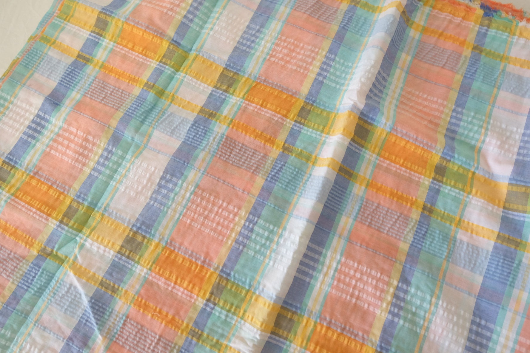 Textured Seersucker Cotton Yarn-Dyed Plaid Fabric– 3.3 yd