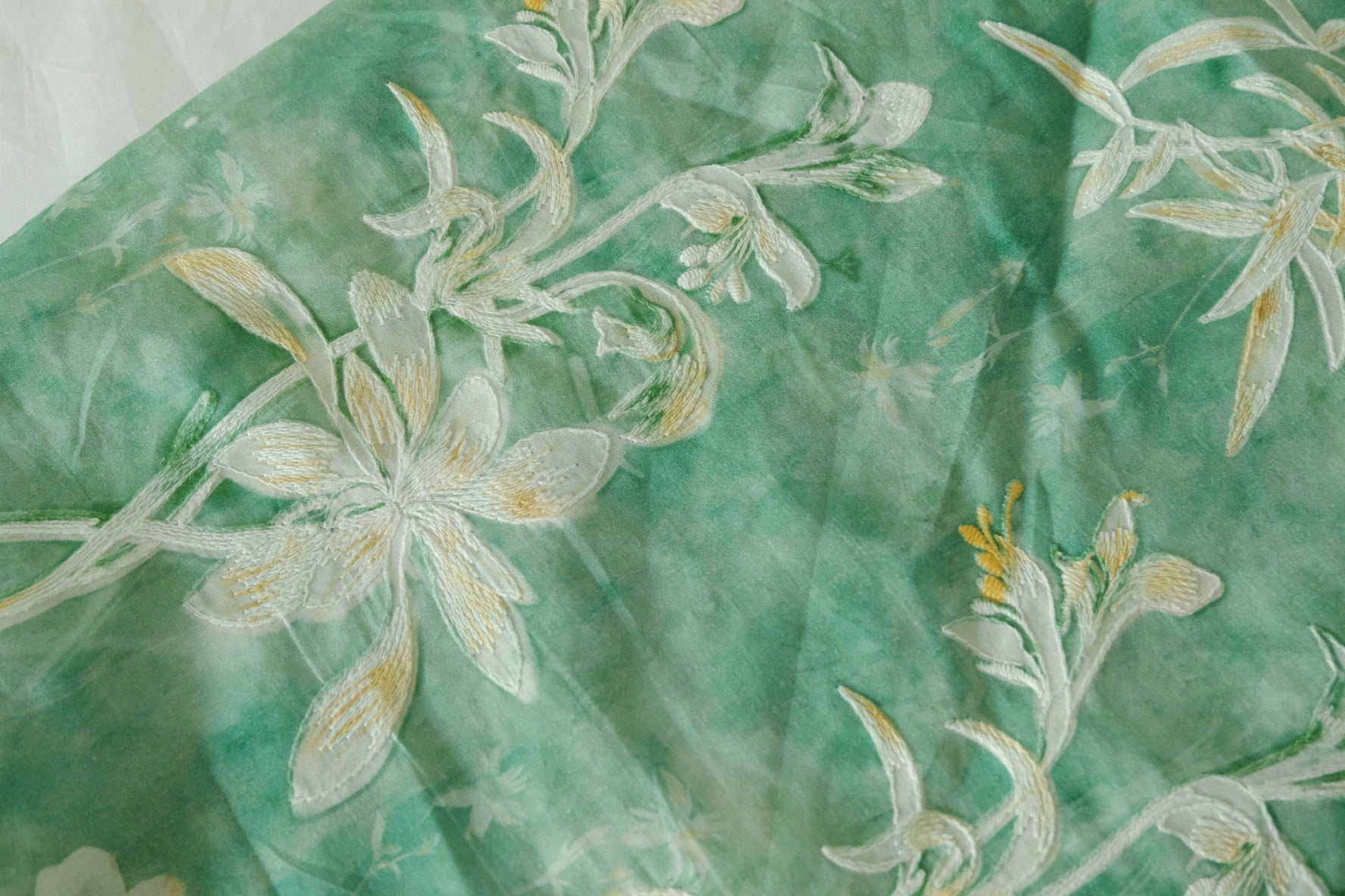 Embroidered Floral Cotton Voile Fabric – 3.1 yd