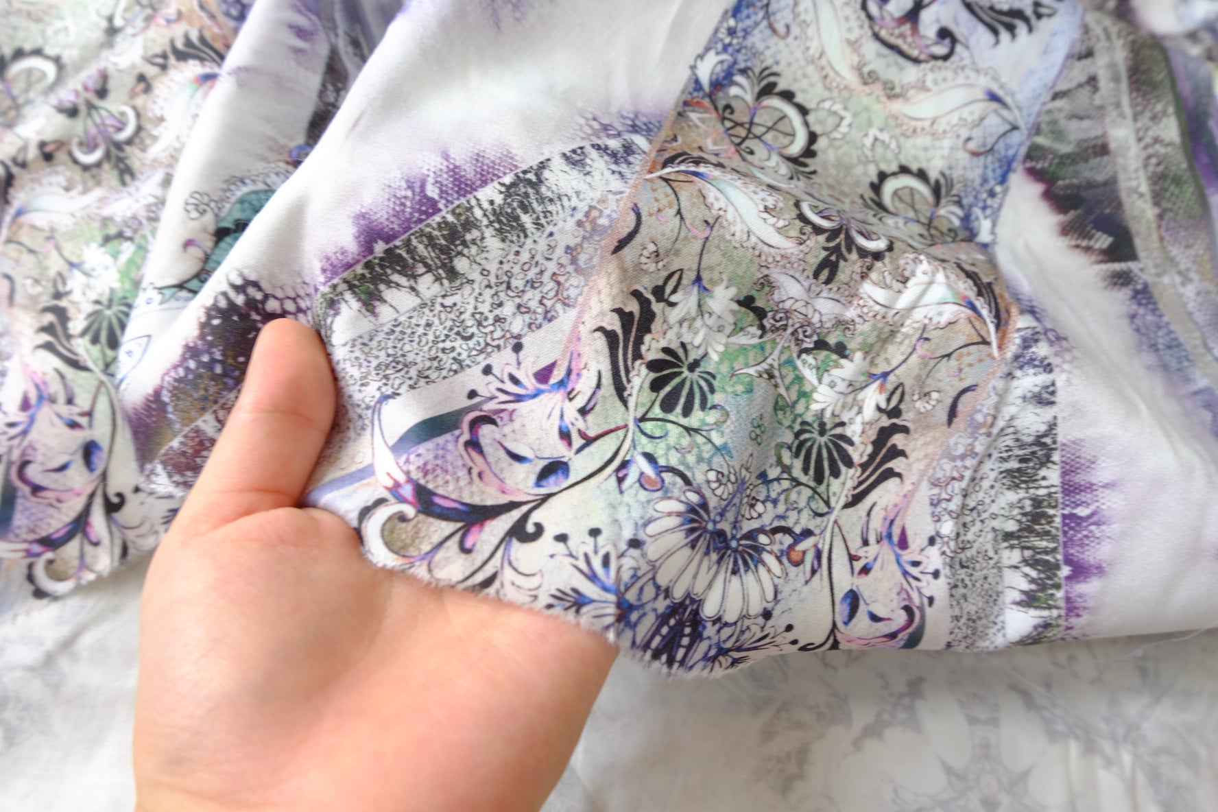 Lavender Grey Printed Cotton Linen — 1.64 yd Piece