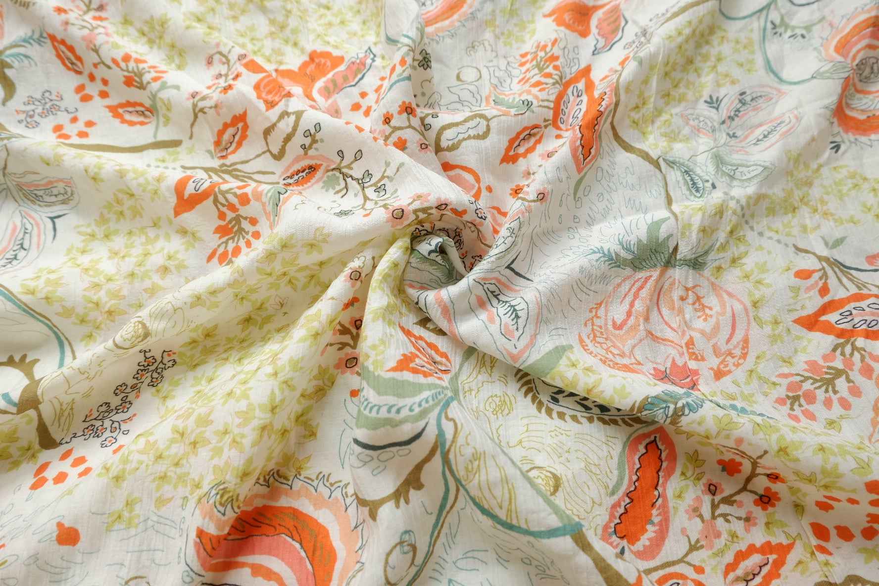 Textured Tencel Cotton Linen Floral Fabric, Airy Summer Dress Weight, 2.19 Yards