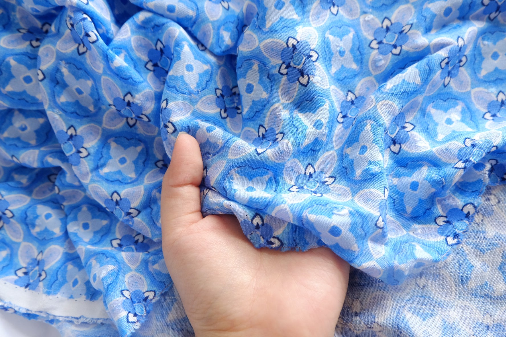 Blue Floral Lyocell-Linen Blend Fabric - 3.28 yd
