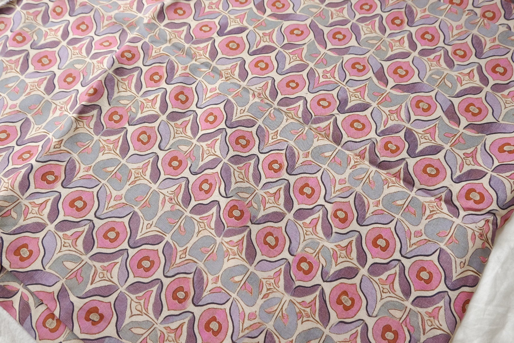 Pink Tile Floral Cotton-Nylon Shirting Fabric — 2.19 yd