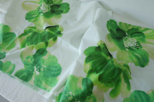 Green Floral Double Border Cotton Poplin Fabric – By the Meter