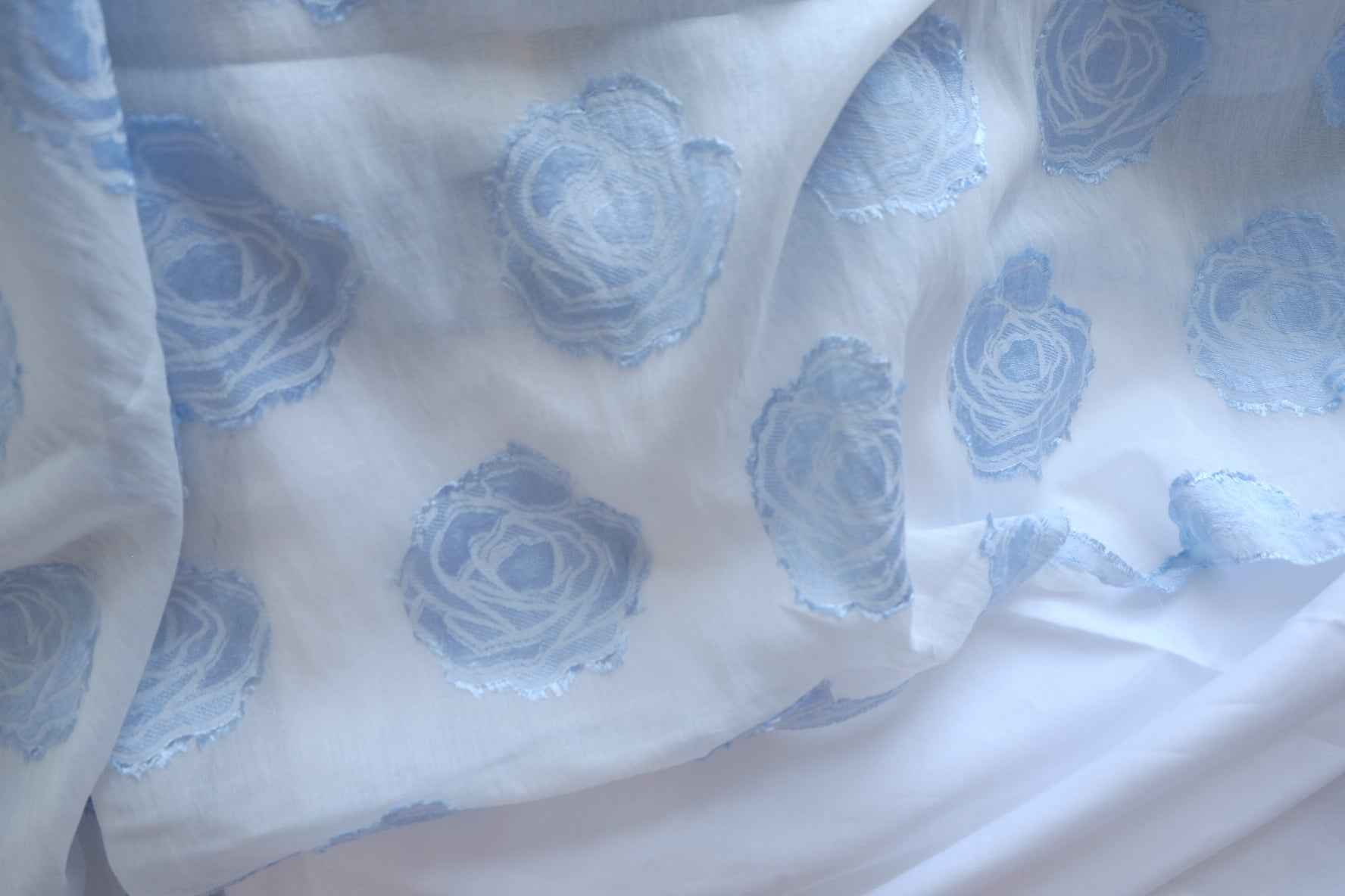 Pale Blue 3D Embroidered Nylon Organza Fabric - 3.28 yd