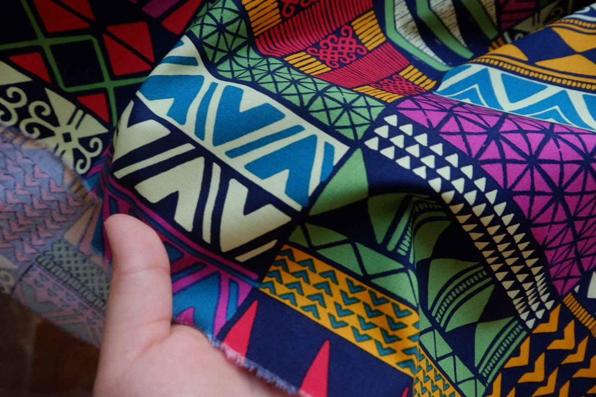 Vibrant Tribal Geometric Cotton Poplin Fabric – 2.19 yd
