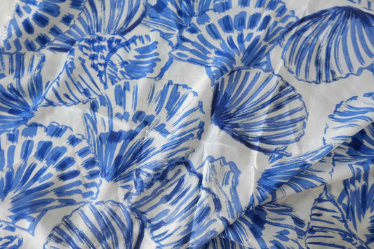 Blue Seashell Cotton Voile Fabric – 1.6 yd