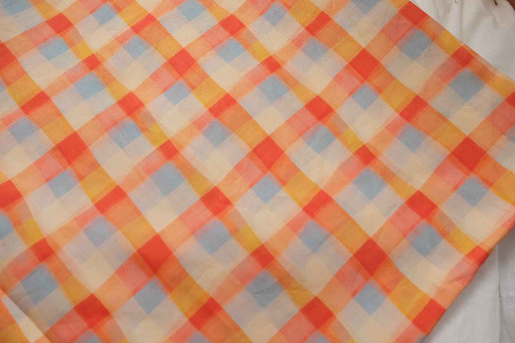 Pastel Plaid Cotton Poplin Fabric, Silky Lightweight Dress Weight, 2.52 Yards