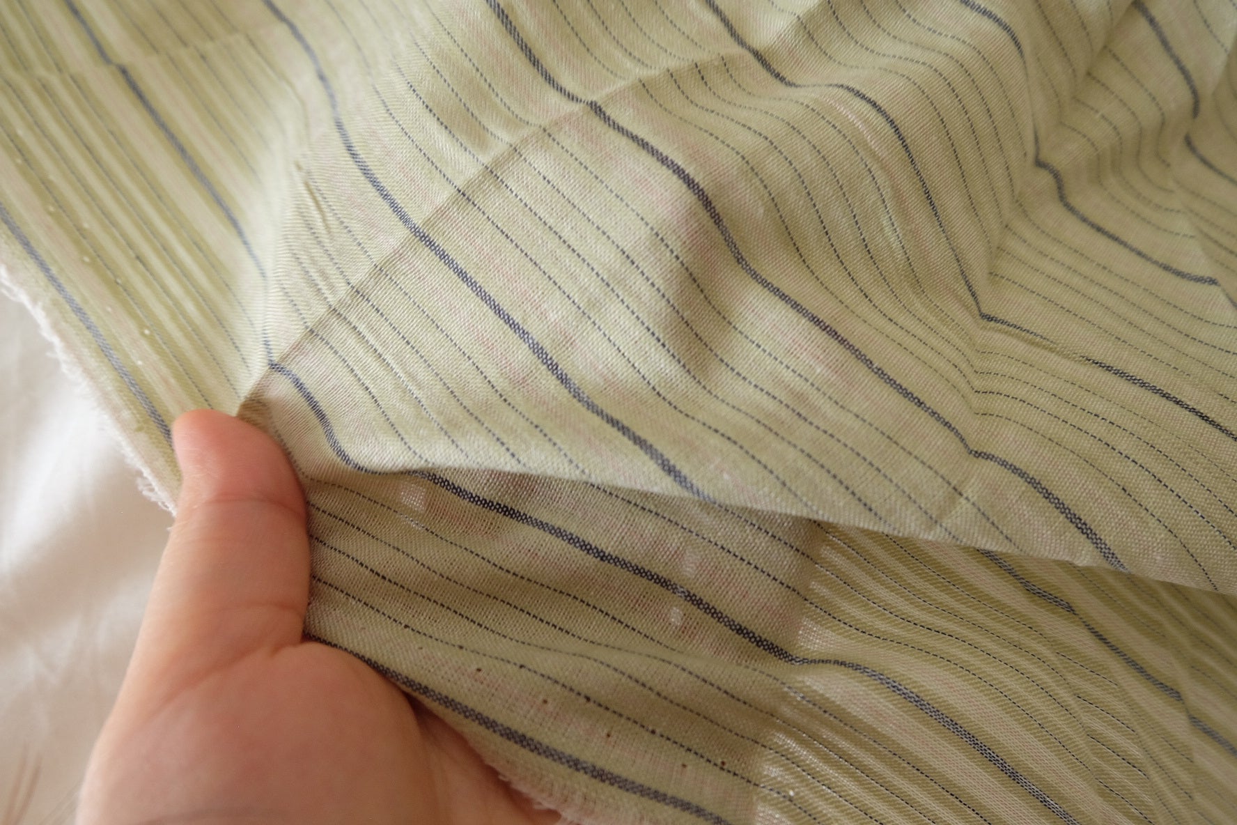 Soft Cotton Linen Blend Stripe Fabric – Natural Minimalist Woven Texture – 1.6 yd