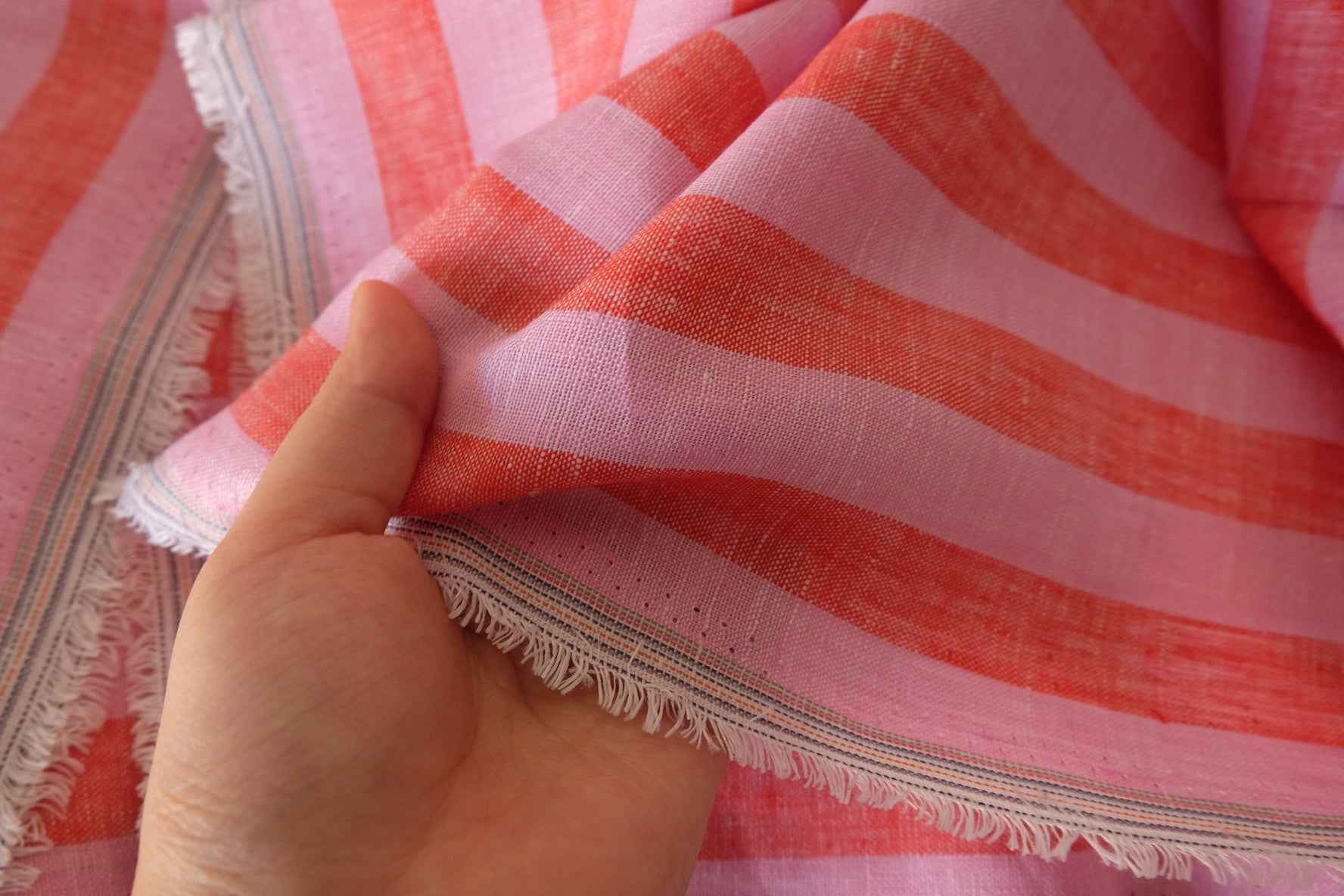 Coral Pink Yarn Dyed Linen Fabric – 2.2 yd