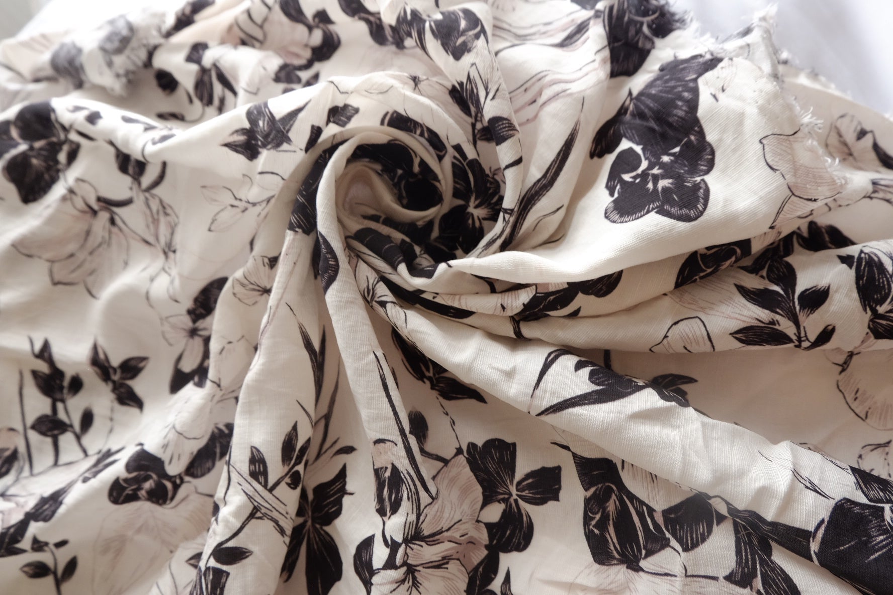 Black Ink Floral Tencel-Linen Blend Fabric - 1.75 yd