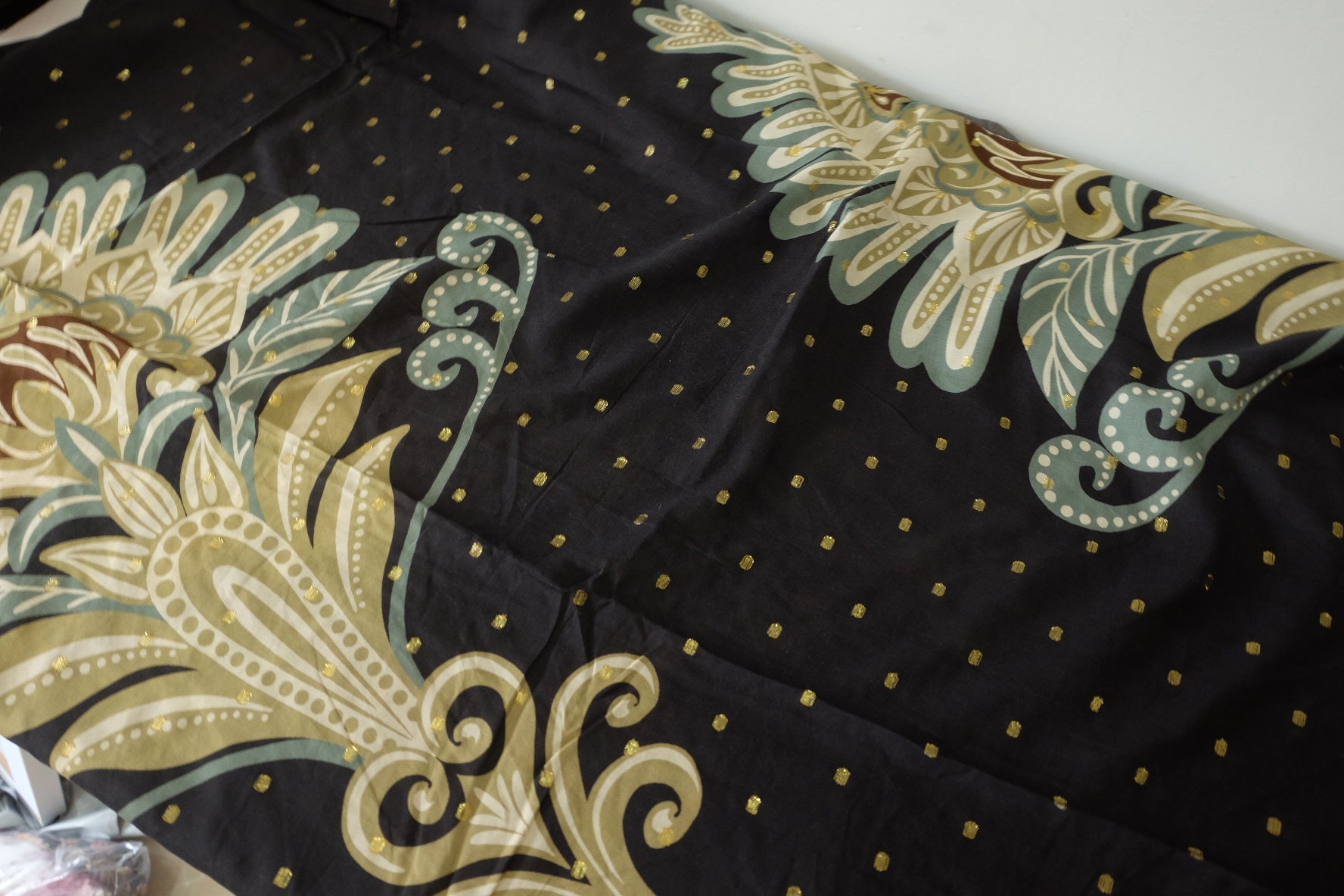 Gold-Dotted Art Nouveau Rayon Fabric – 2.7 yd
