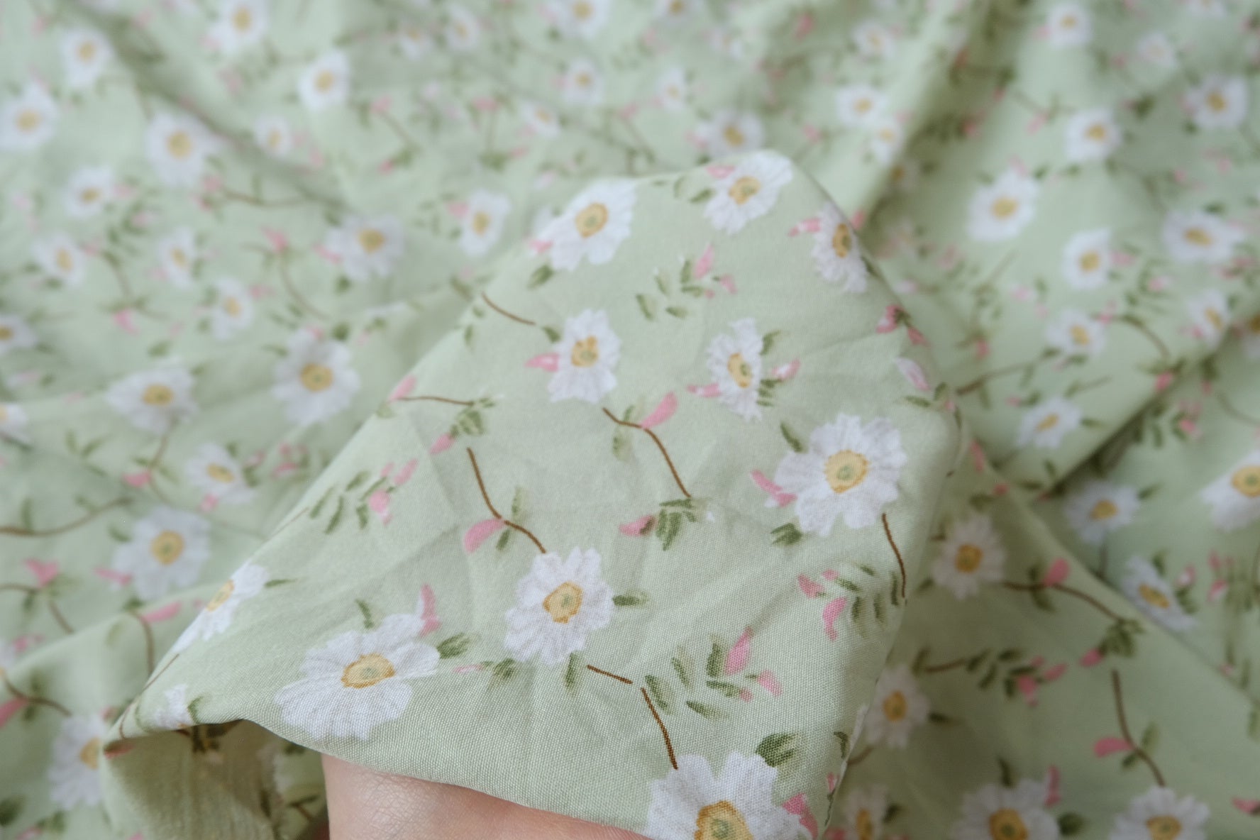 Mint Daisy Heavy Chiffon Fabric for Dresses and Skirts 2.4 Yards