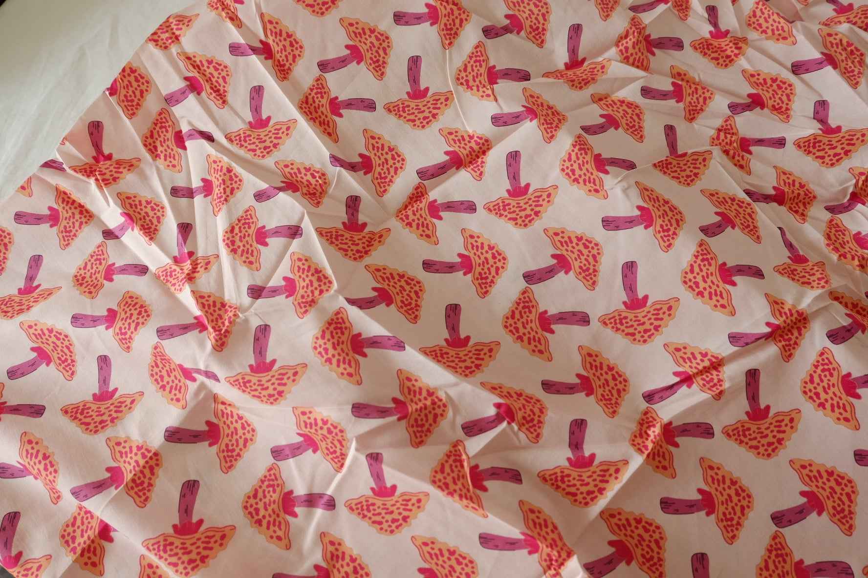 Pink Mushroom Print Cotton Poplin Fabric – 3.3 yd