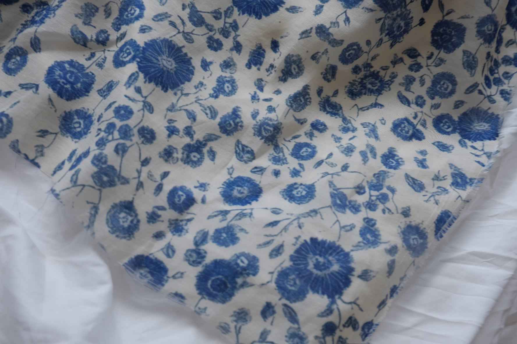 Blue Vintage Floral Tencel Linen Blend Fabric - 2.73 yd