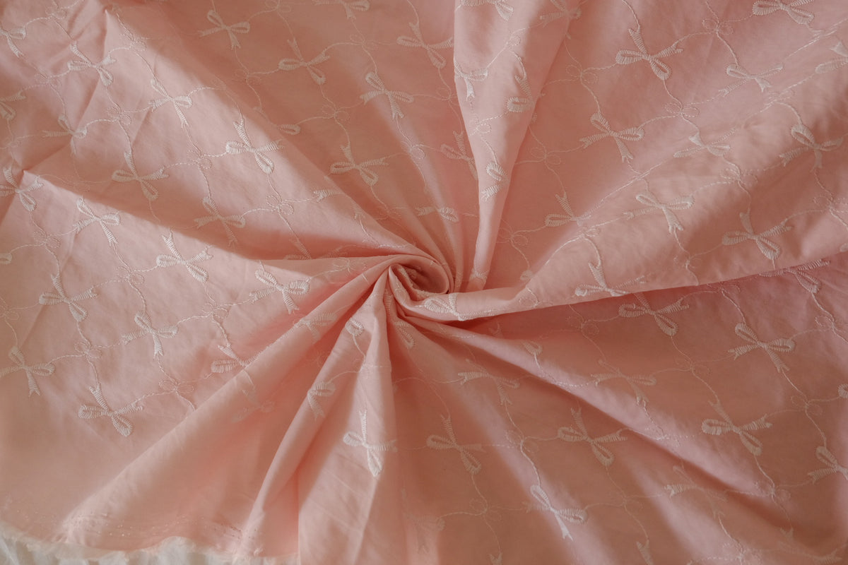 Blush Bow Embroidered Cotton – 2.2 yd